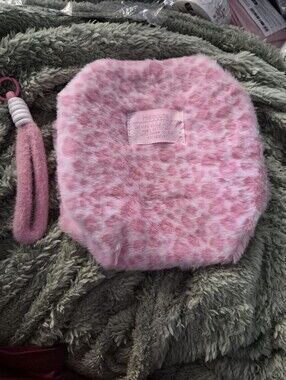 Kids Pink Faux Fur Leopard Print Coin Pouch with Wrist Strap